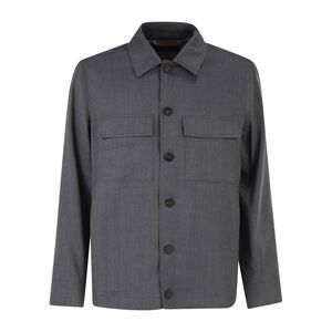 Peserico Men Lightweight Linen And Wool Blend Jacket With Patch Pockets